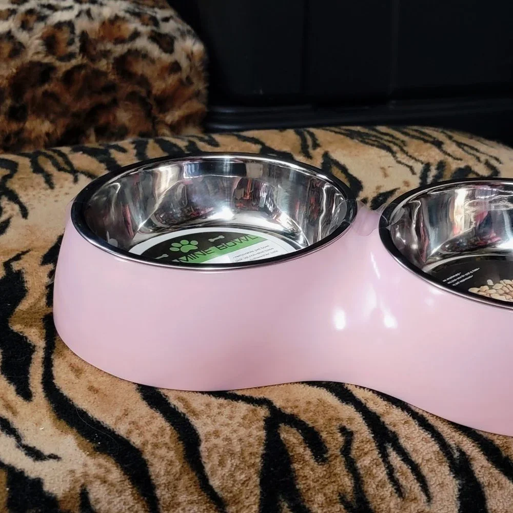 Pet Bowl Set Stainless Dishwasher Safe Pink Dog or Cat size med 14.5 fl oz.